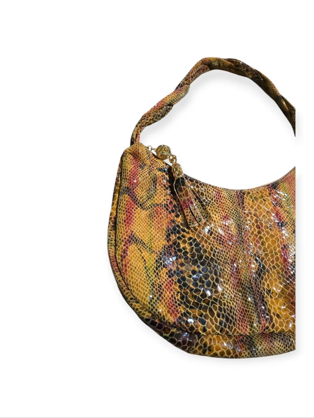 Pinky Snake-Print Crescent Hobo Leather Shoulder Bag